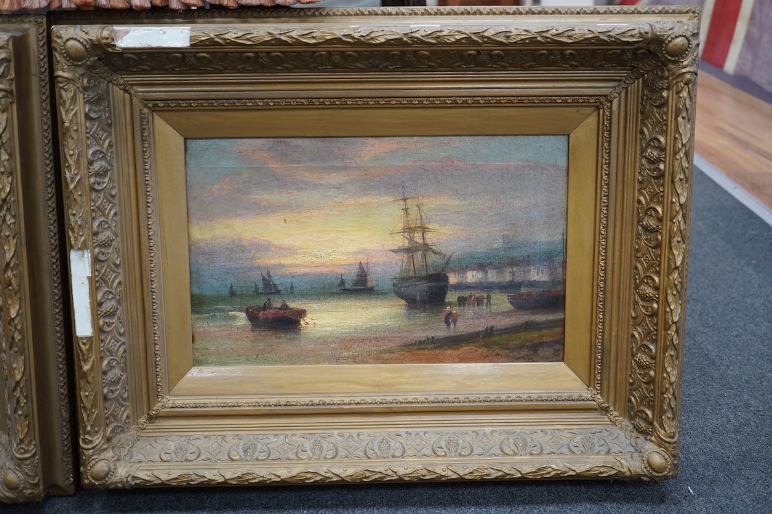 E. Mulready, Victorian School, pair of oils on canvas, Seascapes, 24 x 39cm. Condition - good, losses to frame